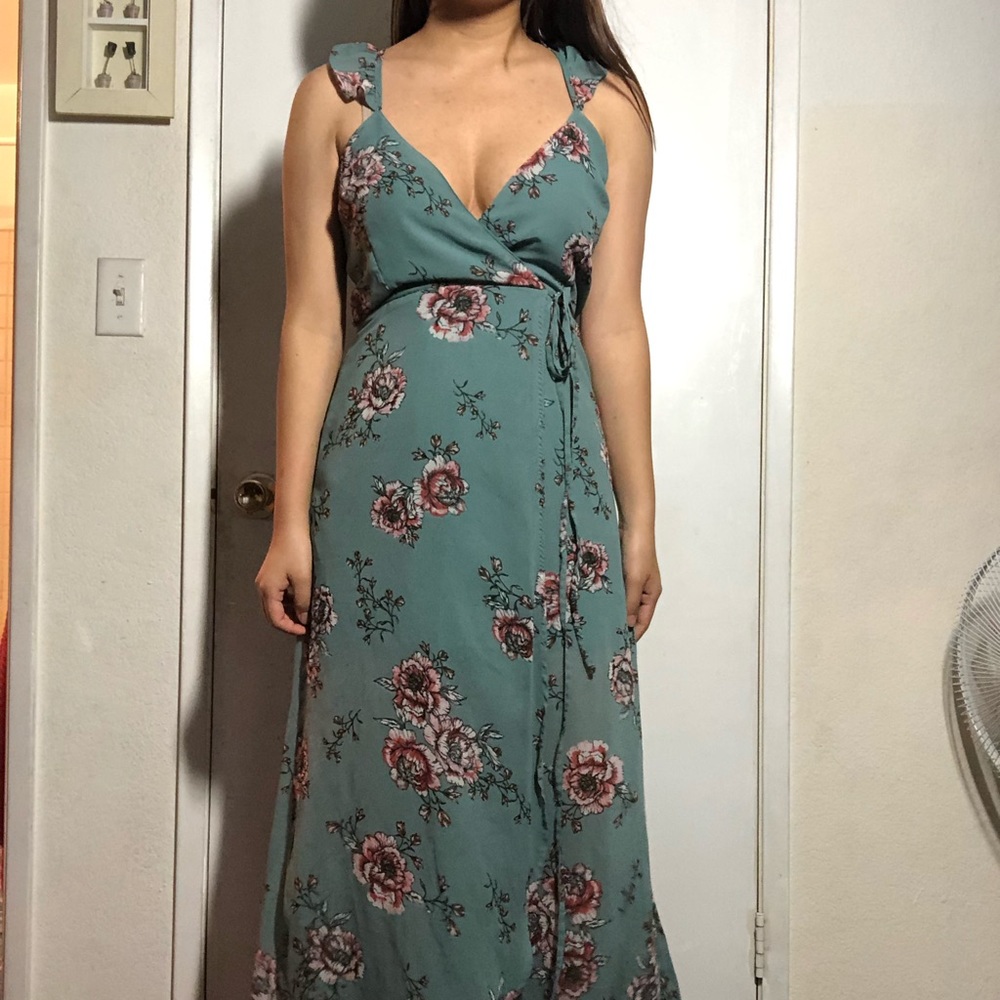 Thrifted Floor Length Floral Wrap Dress